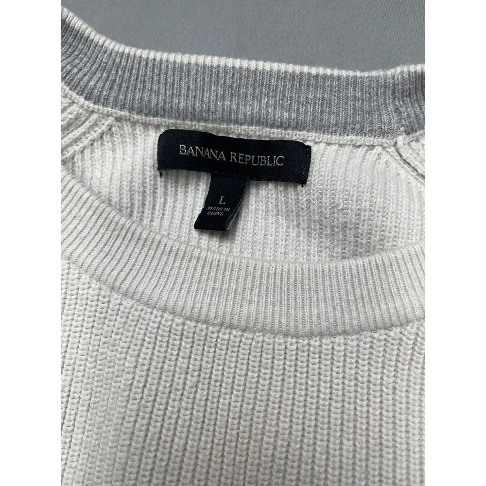 Banana Republic Men Sweater Large Ivory Ribbed Crew Neck Skater Grunge Fisherman